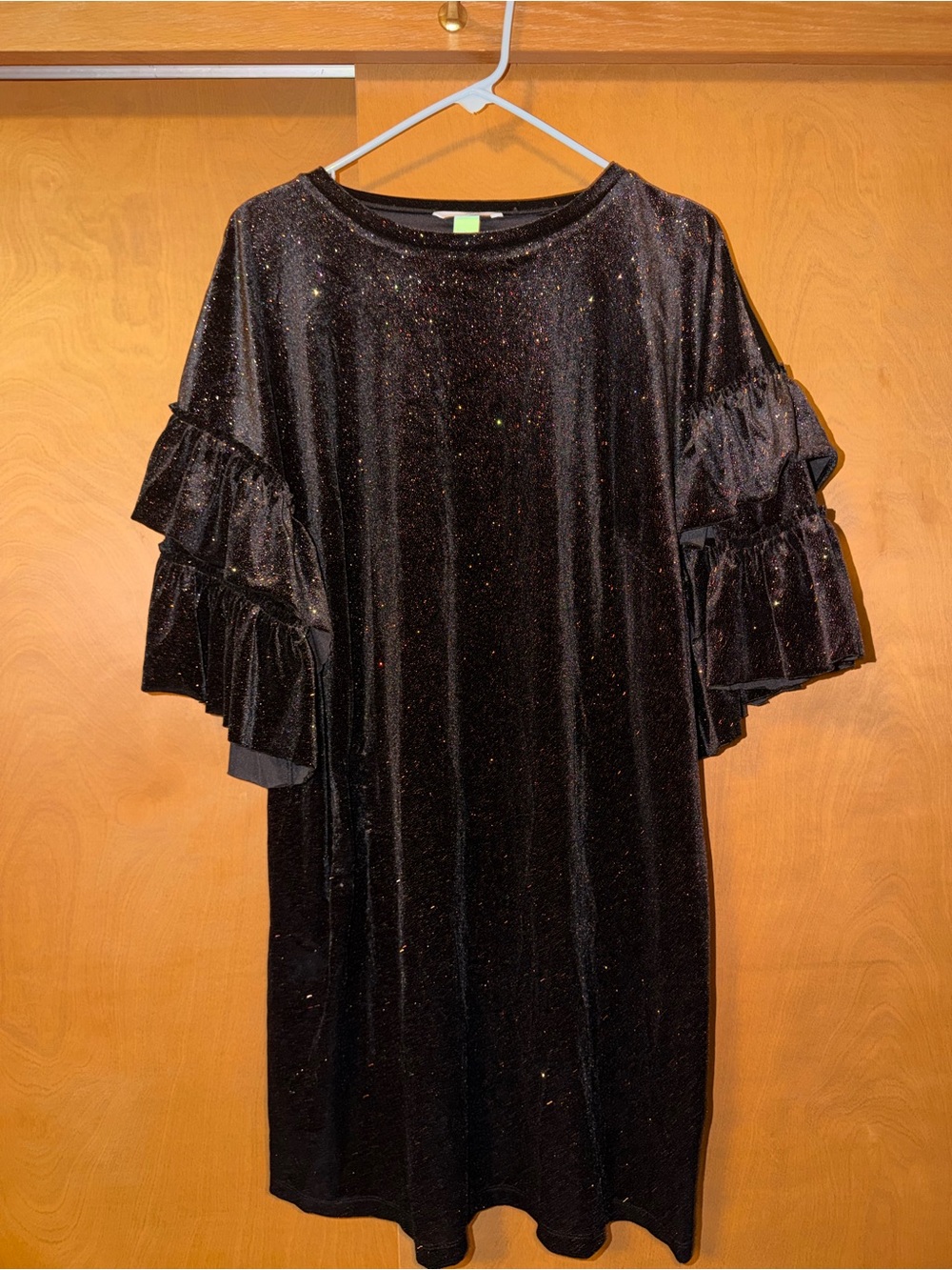 H&M Black Velvet Midi Dress with Ruffle Sleeves